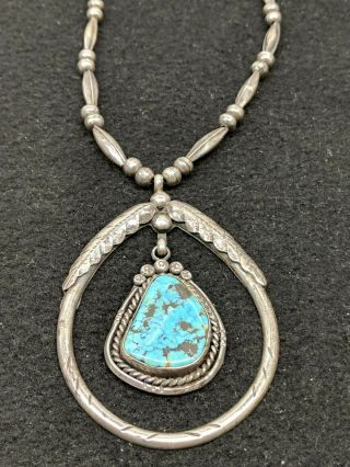 Vintage Old Sterling Silver Navajo Indian Large Chunky Turquoise Necklace