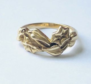 Unique Vintage 18k Yellow Gold Floral Leaf Band Ring Size 6