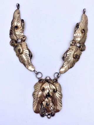 Vintage Navajo Native American Sterling Silver Squash Blossom Necklace Vermeil
