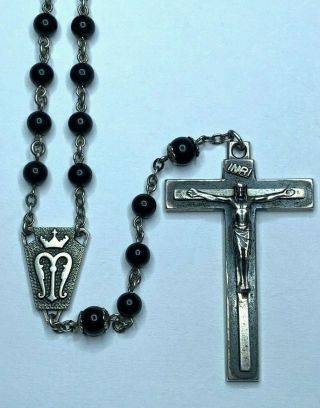 † HEAVY CRUCIFIX UNUSUAL SIGNED VINTAGE STERLING ROSARY NECKLACE 28 