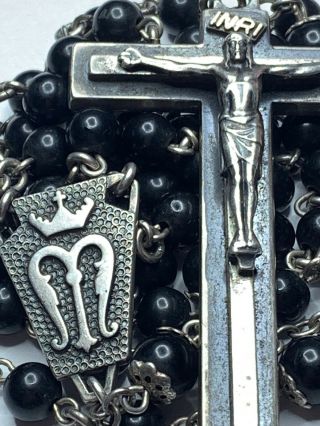 † HEAVY CRUCIFIX UNUSUAL SIGNED VINTAGE STERLING ROSARY NECKLACE 28 