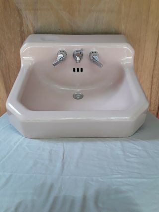 Vtg.  American Standard Putty/pink Wall Mounted Sink With Brace,  Legs,  Towel Bars
