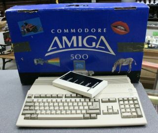 Vintage Commodore Amiga 500 Computer Power Supply Box Discs Games