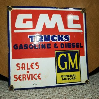 Vintage Gmc Trucks General Motors Porcelain Sales & Service Station Sign