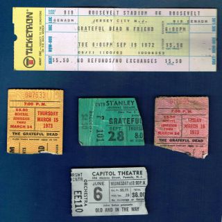 (5) Five Various Vintage Grateful Dead / Jerry Garcia Ticket Stubs 1972/1973