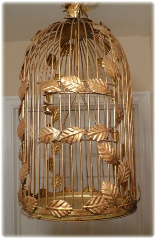 Vintage Italian Tole Birdcage With Leaves & Flowers