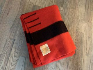 Rare Vintage Hudson Bay 3.  5 Point 100 Wool Blanket,  Crimson Red
