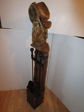 Vtg Witco Wood Carved Tiki Sculpture 50”t Fireplace Stand W/ Tools Mid Century