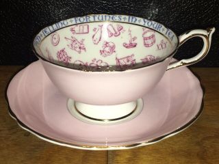 Vintage Rare Paragon Fortune Telling Pink Teacup & Saucer Gilded Footed