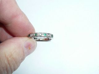 Ladies Vintage 18ct White Gold Diamond Emerald Half Eternity Ring Size M 16.  79mm