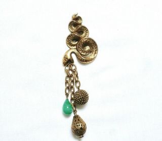 Vintage Joseff Of Hollywood Snake Serpent Dangle Charm Brooch Pin Rare