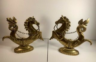 Pair Vintage Italian Venetian Gondola Brass Hippocampus Sea Horse Bookends