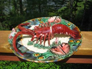 Large Vintage Palissy Majolica Lobster Plate 13 " Caldas Da Rainha Portuguese