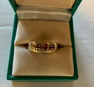 Vintage 14 Kt Gold Men’s Ring 9.  1 Grams With 3 Thailand Burma Rubies