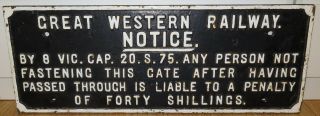 . Rare / Vintage / Large / Heavy Set Cast Iron Great Western Railway Sign.