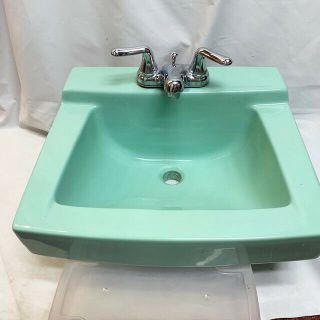 Vintage American Standard Green Ceramic Bathroom Sink & Faucet Wall Mounted