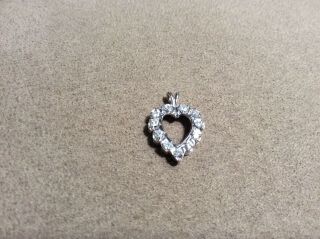 Vintage 14kt White Gold Diamond Heart Pendant / Necklace / Charm C.  1950’s