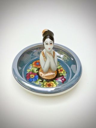 Vintage Figural Art Deco Noritake Luster Porcelain Jewelry Dish Flapper Girl
