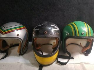 3 Vintage John Deere Snowmobile Helmets.