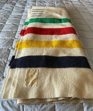 Hudson Bay Blanket 4 Point Cream,  Yellow,  Blue,  Red,  Green Vintage