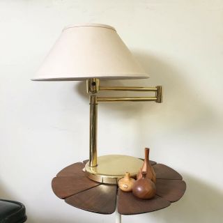 Vtg Walter Von Nessen Brass Swing Arm Desk Table Lamp Shade Mid Century