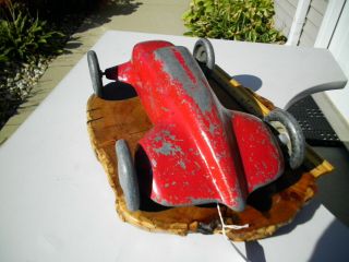 Vintage Dooling Frog Toy Tether Race Car Streamliner Aluminum Futuristic - - Heavy 3