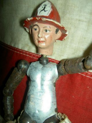 Antique,  Bucherer Saba Multi - Jointed Fireman Doll Molded Fire Helmet,  Undressed