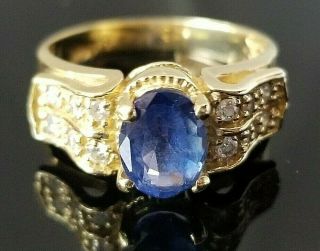 1.  10tcw Vintage Blue Sapphire Diamond 14k Yellow Gold Ring