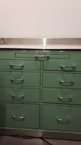 Antique Vintage Medical Cabinet Green Metal -