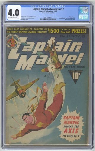 Captain Marvel Adventures 17 Cgc 4.  0 Vintage Fawcett Classic Painted Cover