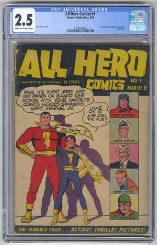 All Hero Comics 1 Cgc 2.  5 Vintage Fawcett Captain Marvel,  1st Banshee O 