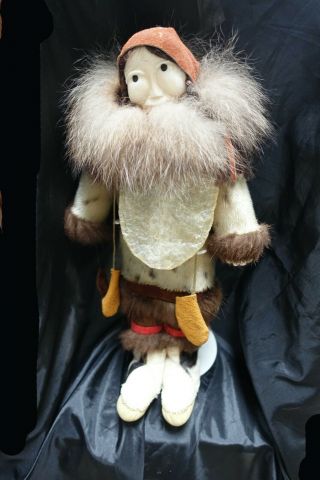 Vintage Alaskan Doll Eskimo Inuit Handmade Fur Suede Leather