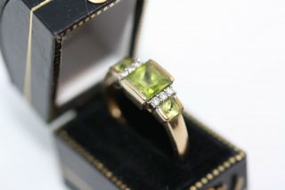 Stunning Vintage 10K Gold 2 ctw Natural Green Beryl Ring Diamond Accent Size 7 2