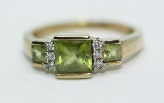 Stunning Vintage 10K Gold 2 ctw Natural Green Beryl Ring Diamond Accent Size 7 3