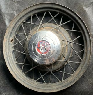 Vintage Set Of (2) Early V8 Ford Wire Spoke Wheels Rims Caps