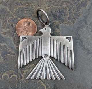 Large Vintage Navajo Handmade Heavy Solid Sterling Silver Thunderbird Pendant