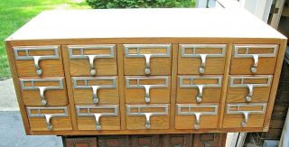 Vintage Oak 15 Drawer Card File Apothecary Parts Storage Cabinet Chest