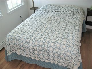 Pair Vintage Handcrafted Crochet Twin Coverlets Bedspreads Off - White
