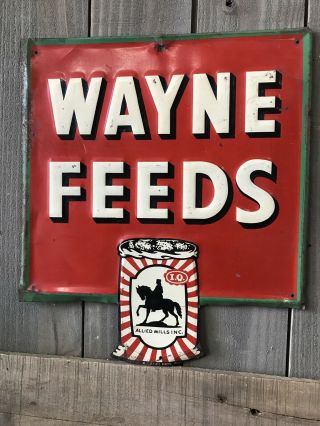 Antique Vintage Advertising Wayne Feeds Agriculture Tin Farm Sign Allied Mills