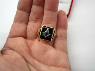 Handsome Vintage Solid 10k Yellow Gold Masonic Blue Lodge Ring Freemason Size 10