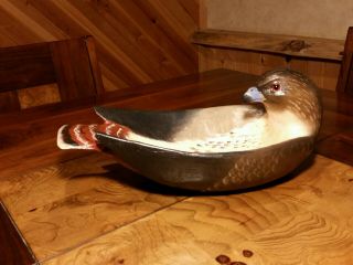 Red - Tailed Hawk Wood Carving Wooden Bowl Duck Decoy Casey Edwards