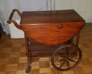 Antique Vintage Wood Tea Cart Wagon Wheel Dual Drop Leaf