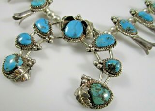 Turquoise Squash Blossom Necklace Sterling Silver Vintage Southwest 74.  3 Grams 3