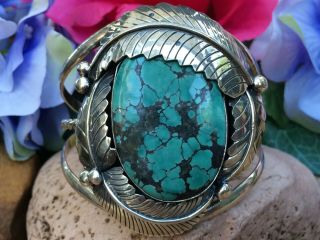 Large Vintage Native American Navajo Spiderweb Turquoise Sterling Cuff Bracelet