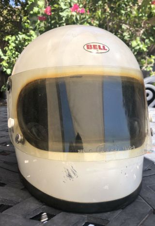 Bell Star Full Face Racing Helmet White Vtg 1970’s Star Flip Model Fc - 15