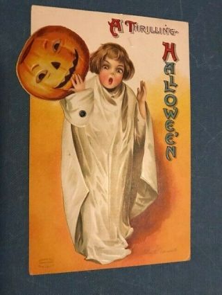 Vintage Mechanical Ellen Clapsaddle Halloween Postcard Girl Series 1236