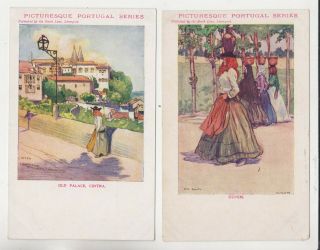 Five Vintage Portugal Series Postcards - Lisbon,  Cintra,  Oporto,  Alcobaca,  Ourem