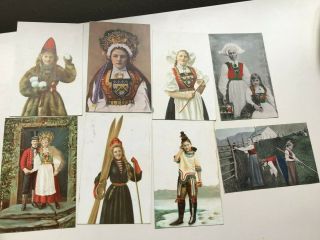 8 X Vintage Norway Postcards Traditional Dress Rp 1900s Norwegian