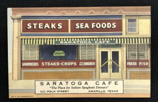 Vintage Linen Roadside Postcard Saratoga Cafe Amarillo Texas Curt Teich Route 66