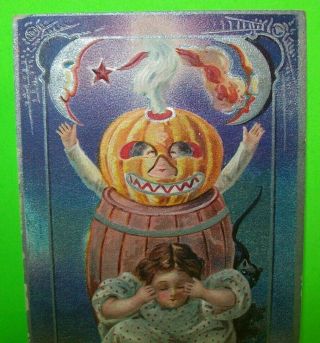 Vintage Halloween Postcard Nash Black Cat Barrel Moons Antique Embossed Series 5 2